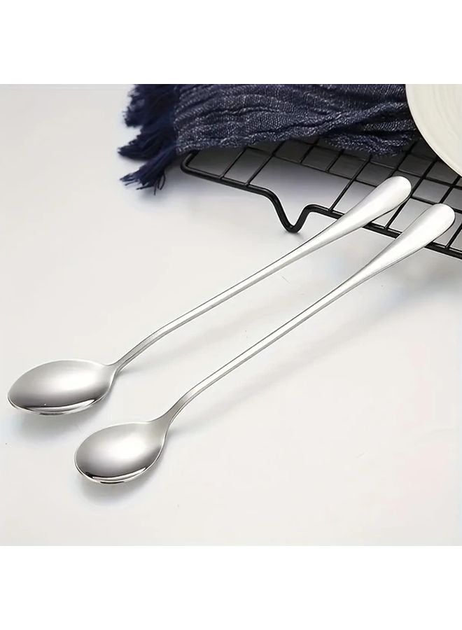 10pcs Silvery Stainless Steel Long Handle Spoons Set Dishwasher Safe Kitchen Utensils - Image 3